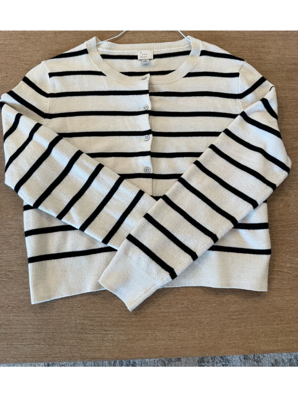 A New Day Striped Crewneck Cardi - Black & Cream